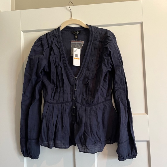 Stylish Navy V-Neck Top - Picture 1 of 3